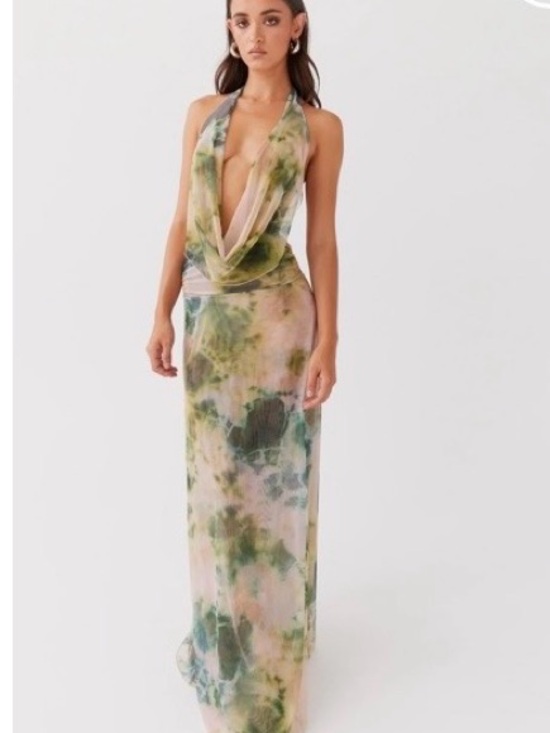 Peppermayo Dresses & Skirts - Peppermayo Green & Pink Tie-Dye Halter Cowl Maxi Dress